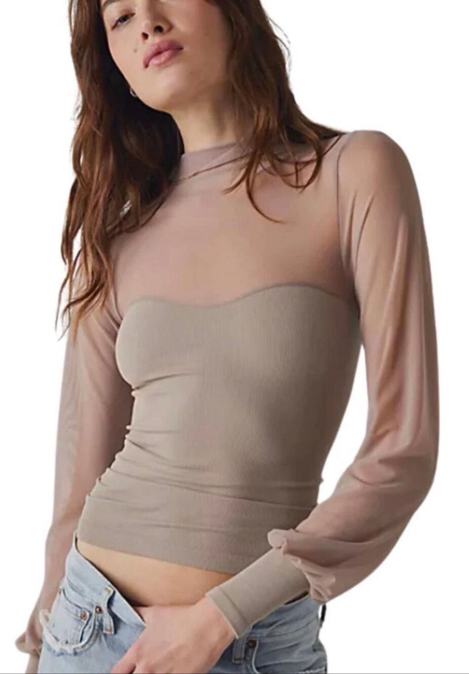 Free People Intimately Light Up Laying Blouse XS Small Olive Green